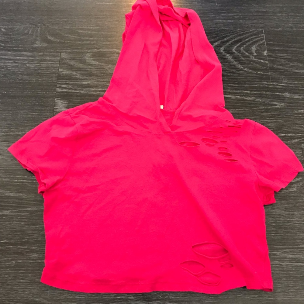 Hot pink hooded crop top